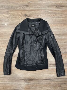 Rudsak Black Leather Jacket with Fabric Side Panels